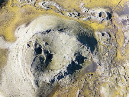 Moss-covered Laki crater or Lakagígar, series of craters, aerial view, interior highlands of