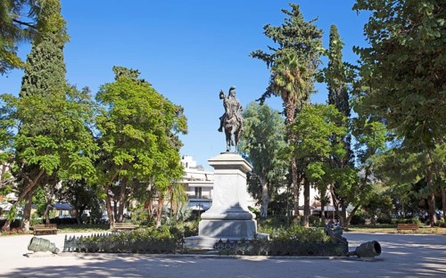 Equestrian monument in Kolokotronis Park, Nafplio, Argolis, Peloponnese, Greece, Europe