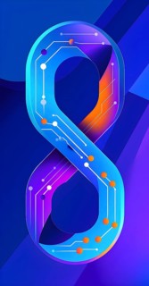 Interlocking geometric shapes that morph into circuits, symbolizing AI logic and algorithms,
