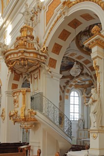 Magnificent pulpit with pulpit bonnet built in 1785 by the master builder Johann Michael fisherman,