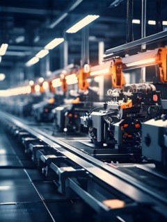 AI generated automotive assembly line in car manufacturing progression with automated machines