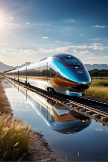 High speed train with an aerodynamic nose modeled after the beak of a kingfisher, AI generated