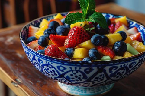 Colorful fruid salad in a bowl. Generative AI, AI generated