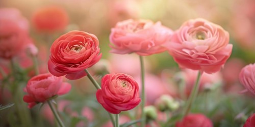 Beautiful pastel pink Ranunculus flowers on blurry background. KI generiert, generiert, AI