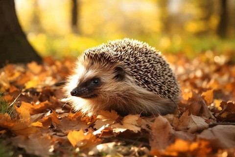 Hedgehog in autumn forest. KI generiert, generiert AI generated