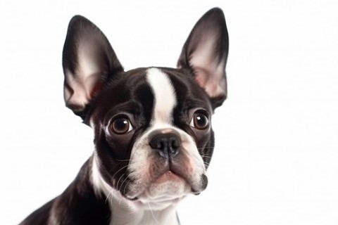 Portrait of Boston Terrier dog on white background. KI generiert, generiert AI generated