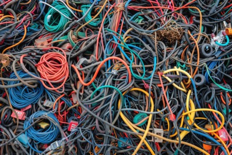 Electronic waste, cable, data cable, power cable, format-filling, symbolic image for cable