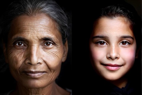 Portrait of half face radiating past and present, AI generated