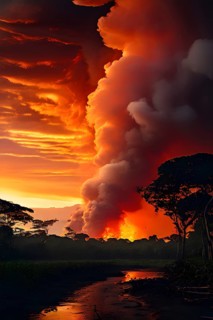 Destructive act of fire clearing within the amazon rainforest, AI generated