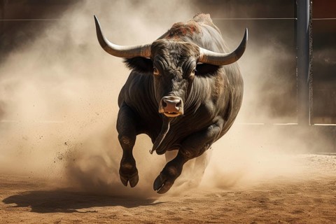 Angry bull attacking in a coral, AI generated