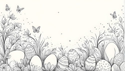 Abstract illustration of a Easter card with delicate hand-drawn illustrations, empty space for
