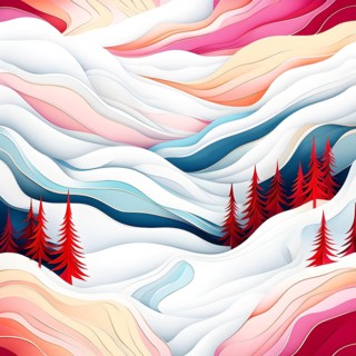 Christmas-themed abstract landscape with fluid, flowing lines representing snow-covered hills and