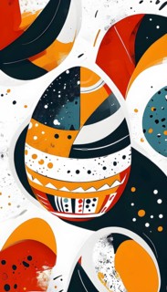 Illustration of an abstract Easter egg design with geometric patterns, bold colors, and a mix of