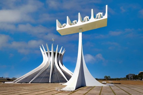 Roman Cathedral of Brasilia or Metropolitan Cathedral and Bell Tower, designed by Oscar Niemeyer,