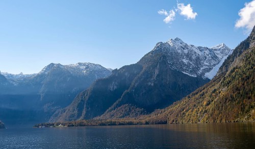 Königssee with Watzmann massif, autumnal mountain landscape, Berchtesgaden National Park,