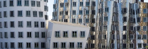 Gehry buildings, Media Harbour, Neuer Zollhof, Düsseldorf, North Rhine-Westphalia, Germany, Europe