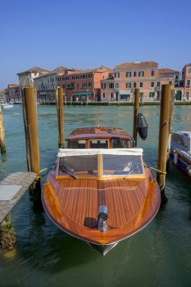 Wooden boat on the Grand Canal, Murano, Venice, Metropolitan City of Venice, Italy, Europe