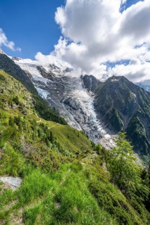 Impressive mountain landscape with glacier, view of glacier Glacier de Taconnaz, hike La Jonction,