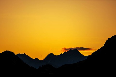 Sunrise over Montafon mountains, Tschagguns, Rätikon, Montafon, Vorarlberg, Austria, Europe