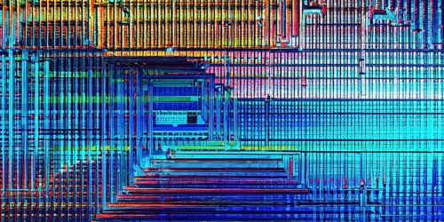 Abstract 3d pixel art technology themed pattern featuring random mosaic in vibrant hues, AI