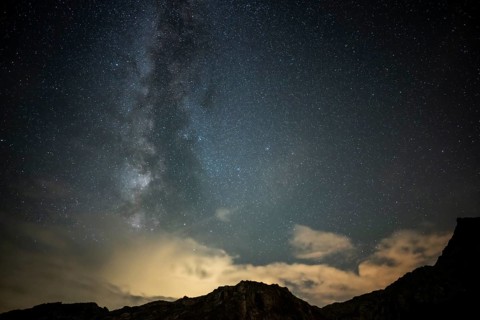 Milky Way and starry sky with Montafon mountains, Tschagguns, Rätikon, Montafon, Vorarlberg,