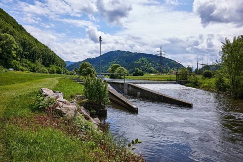 River Kinzig, weir, hydroelectric power plant power station, power generation, transformer station,