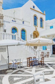 The picturesque main square of Nikia village, Nikia, Nisyros Island, Dodecanese Islands, Greece,