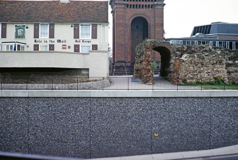 Modern road subway, Hole in the Wall pub, Roman wall, Jumbo water tower, Colchester, Essex,