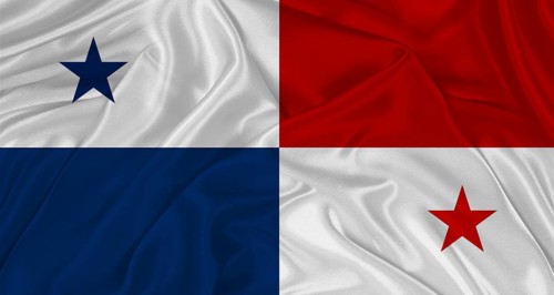 Panamanian flag with fabric texture. Realistic flag of Panama waving