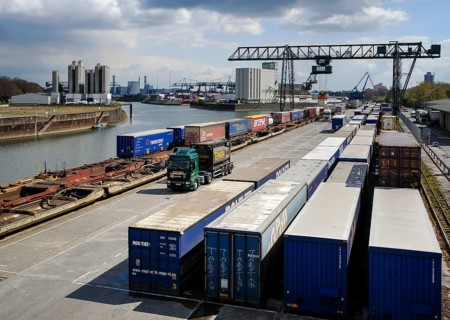 Cologne, North Rhine-Westphalia, Germany - Port of Cologne Niehl, combined transport and handling,