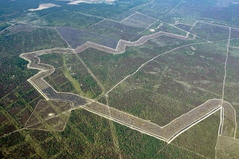 Aerial view, Wittstock-Ruppiner Heide, Bombodrom, Red Army, firing range, bombing range, GDR,