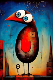Imaginary colorful chicken in cubism style, AI generated