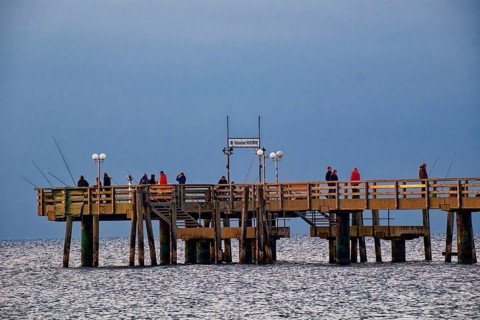 Baltic Sea beach, Baltic Sea coast with the Wustrow pier, evening mood, Baltic seaside resort