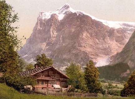 Grindelwald, Chalet und Wetterhorn, Bernese Oberland, Switzerland, Historic, digitally restored