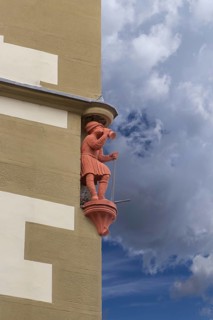 Figure at the Old Town Hall, Kitzingen, Lower Franconia, Bavaria, Germany, Europe