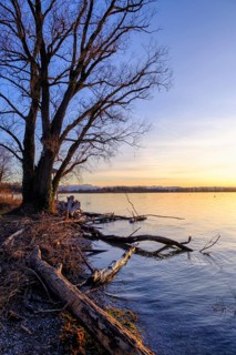 Sunset at the Lake Ammer, near Aidenried, Fünfseenland, Upper Bavaria, Bavaria, Germany, Europe