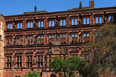 Ottheinrich's building of the Heidelberg castle ruins, destroyed in 1689, castle courtyard,