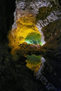 Lava tunnel Cueva de los Verdes with the light installation by Jesús Soto, Costa Teguise,
