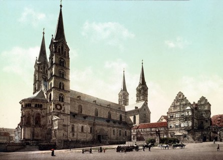 Cathedral and Old Court in Bamberg, Upper Franconia, Bavaria, Germany, 1890, Historical, digitally