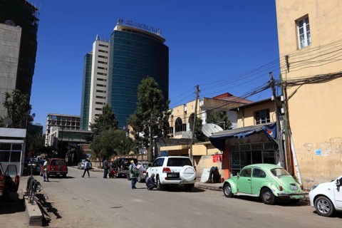 Addis Ababa, city centre, houses along Churchillroad, Ethiopia, Africa