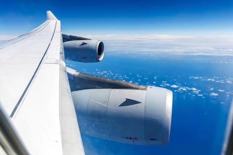 A Lufthansa Airbus A340-300 aircraft after take-off in Frankfurt, Germany, Europe