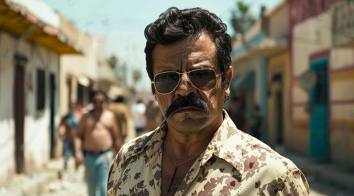 Mexican drug lord criminal and cartel operative. Concept of criminal life and corruption, AI