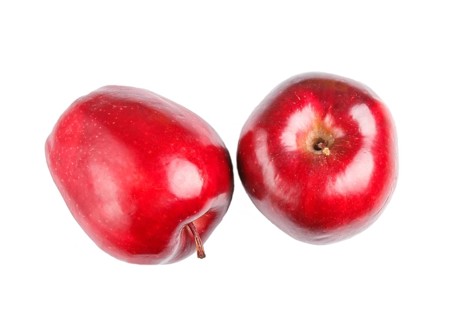 Two red apples isolated on white background. closeup