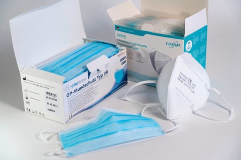 Packs of FFP2 protective masks and surgical face masks, face masks, with CE marking