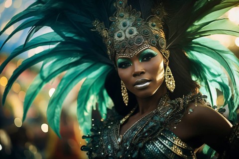 Captivating image capturing the essence of the Rio Carnival, showcasing a dancer adorned in an