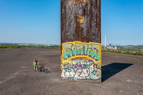 Sculpture Bramme for the Ruhr area by Richard Serra, on the Brammentrail, mountain bike trail on