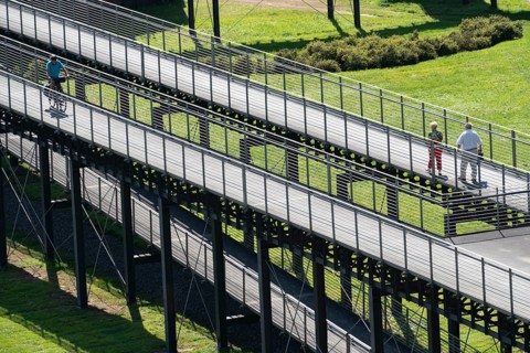 The Nordsternpark, former site of the Nordstern colliery, steel footbridges, connecting bridges,