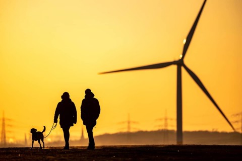 Schurenbach spoil tip, in Essen, Emschergenossenschaft wind turbine, view to the west, Essen, North