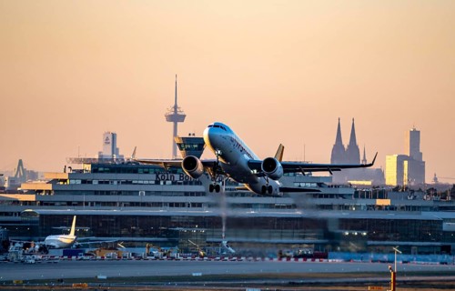 Pegasus Air aircraft taking off at Cologne-Bonn Airport, North Rhine-Westphalia, Germany, Europe