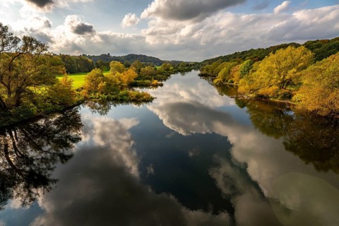 The Ruhr near Bochum-Stiepel, right and Hattingen-Blankenstein, North Rhine-Westphalia, Germany,